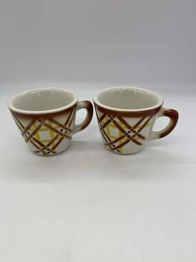 Vintage Plaid Jackson Restaurant Ware Set of 2 Cups Mugs Falls Creek PA USA